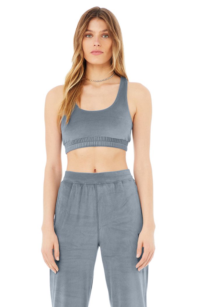 Alo Yoga Velour Glimmer Scoop Neck BH Dam Grå | 0932746-WJ