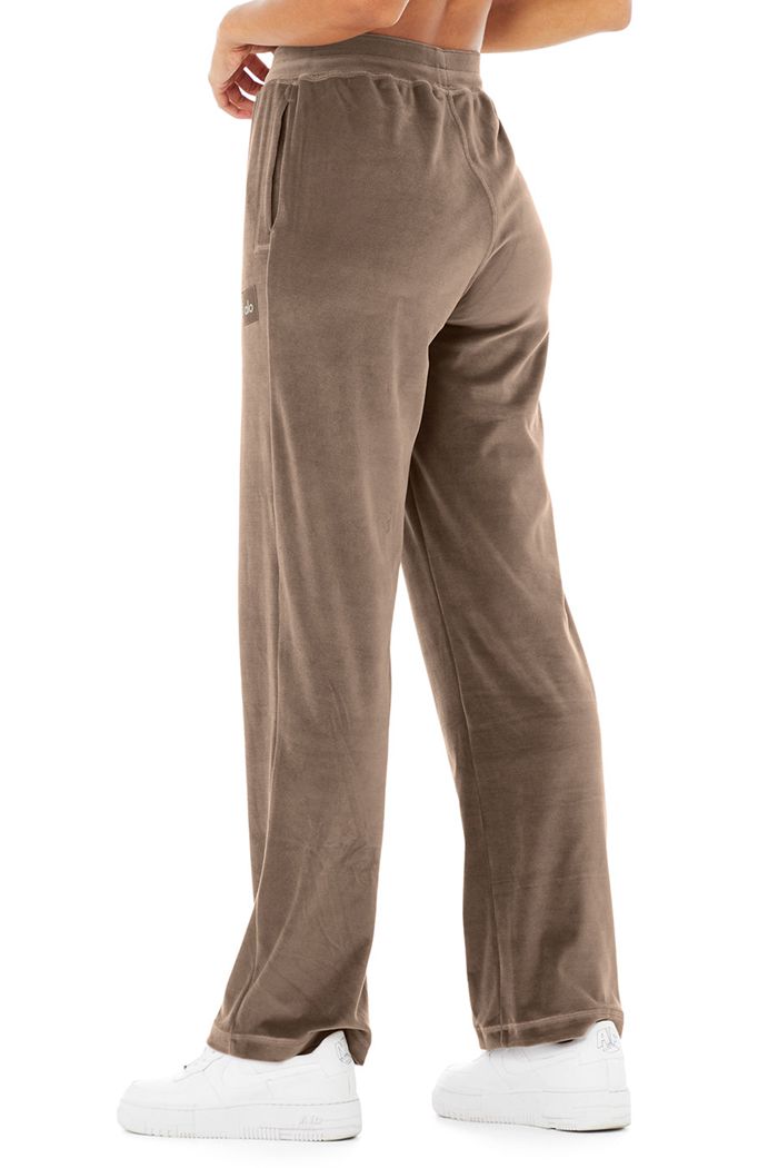 Alo Yoga Velour High-Midja Glimmer Breda Leg Byxor Dam Bruna | 4519802-LG