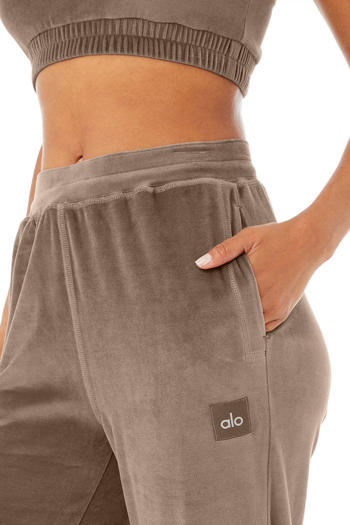 Alo Yoga Velour High-Midja Glimmer Breda Leg Byxor Dam Bruna | 4519802-LG