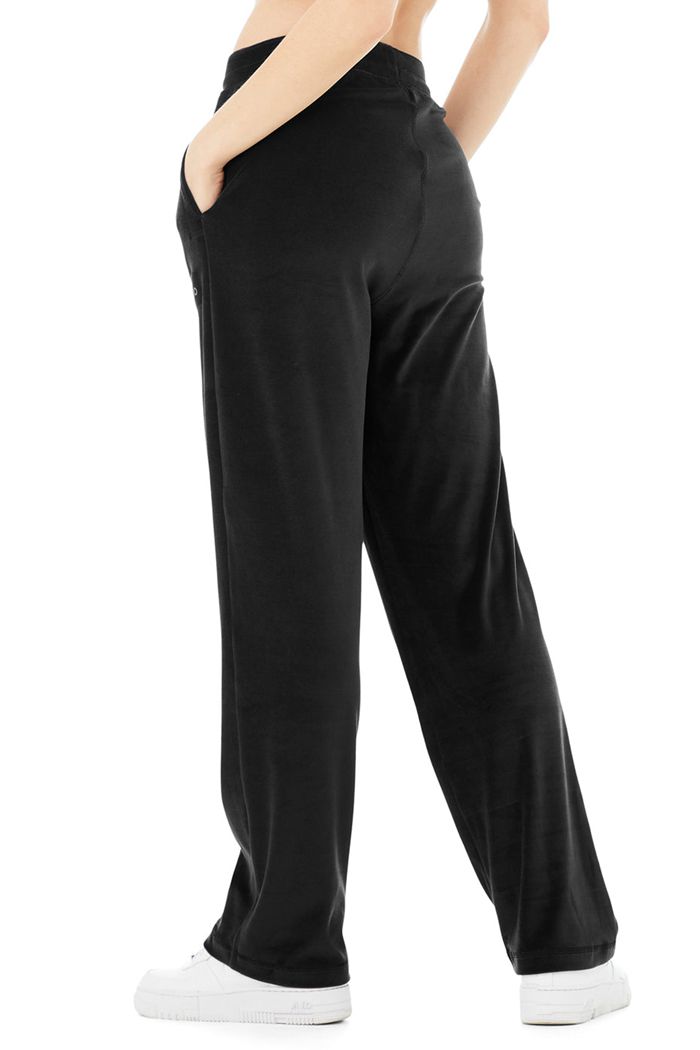 Alo Yoga Velour High-Midja Glimmer Breda Leg Byxor Dam Svarta | 9734815-HI