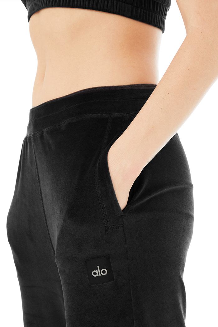 Alo Yoga Velour High-Midja Glimmer Breda Leg Byxor Dam Svarta | 9734815-HI