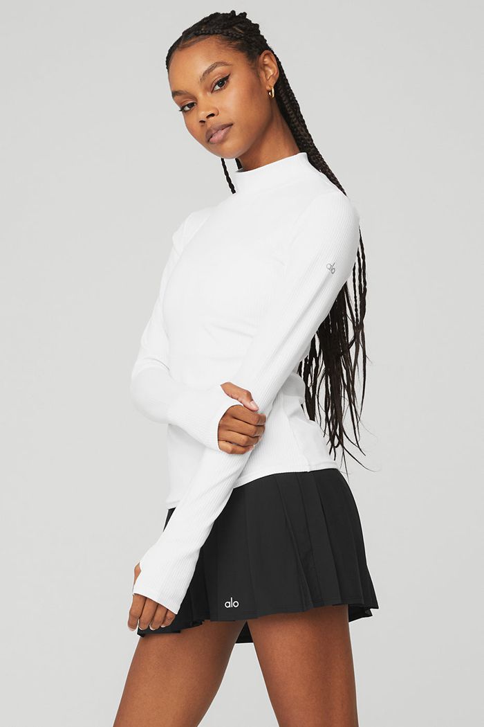 Alo Yoga Wellness Rib Mock Neck Long Sleeve Dam Vita | 1365407-WG