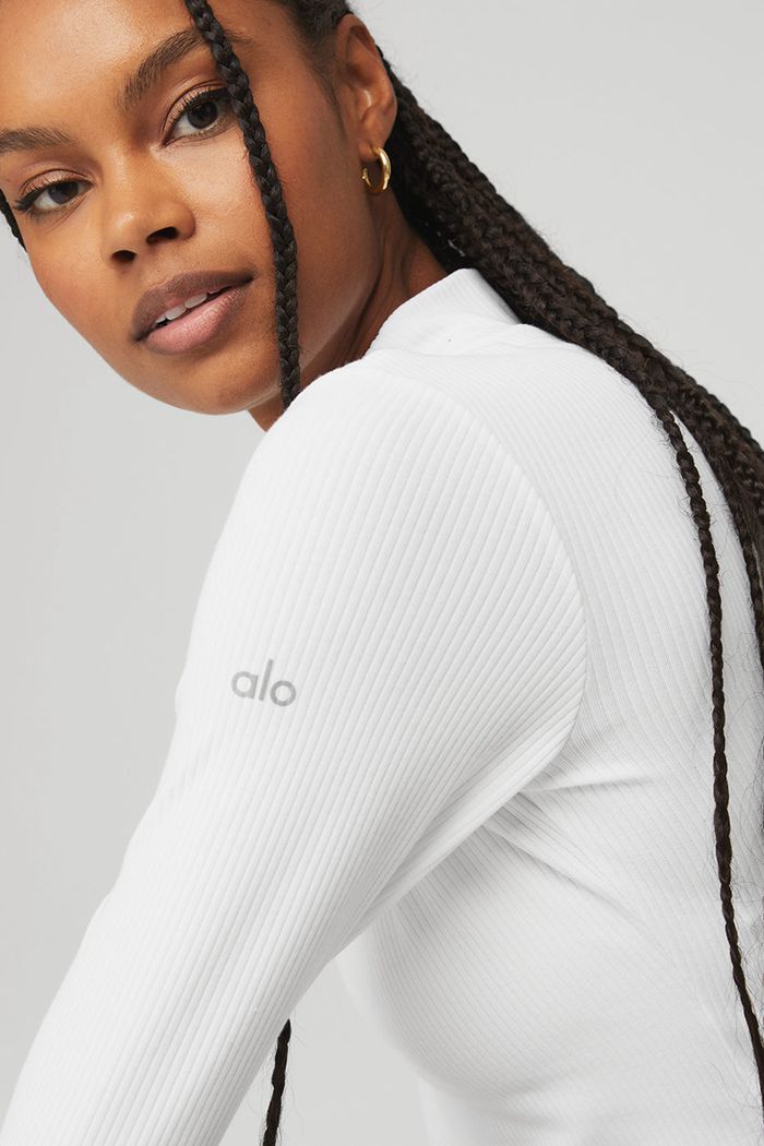 Alo Yoga Wellness Rib Mock Neck Long Sleeve Dam Vita | 1365407-WG