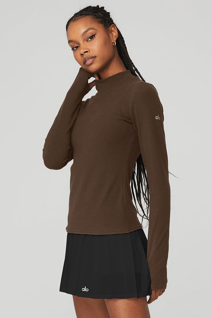 Alo Yoga Wellness Rib Mock Neck Long Sleeve Dam Svarta | 5968142-DE